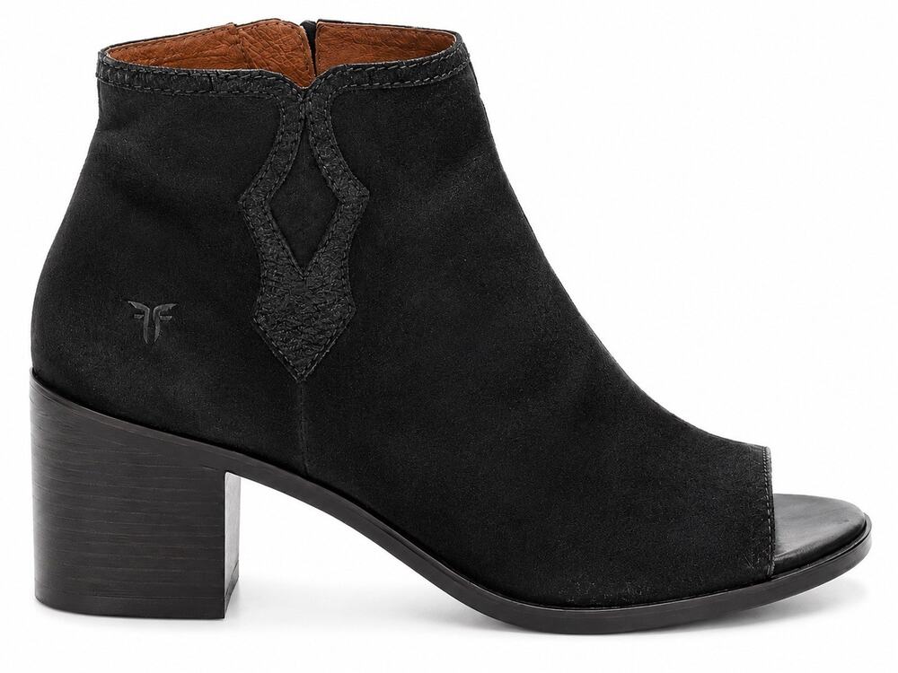 FRYE Women’s Size 6 Black Peep Toe Ankle Boots Suede Leather Block Heel Booties